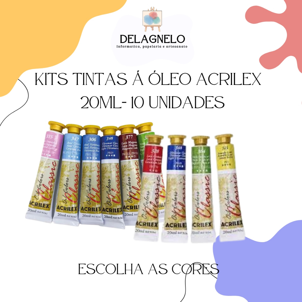 Kit 10 Tintas A Óleo Oil Colors Classic 20 Ml Acrilex