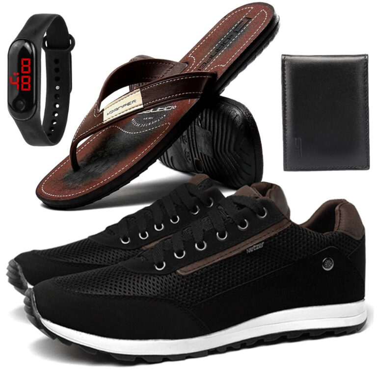 Kit Tênis Casual Jogger Masculino Com Chinelo Rel