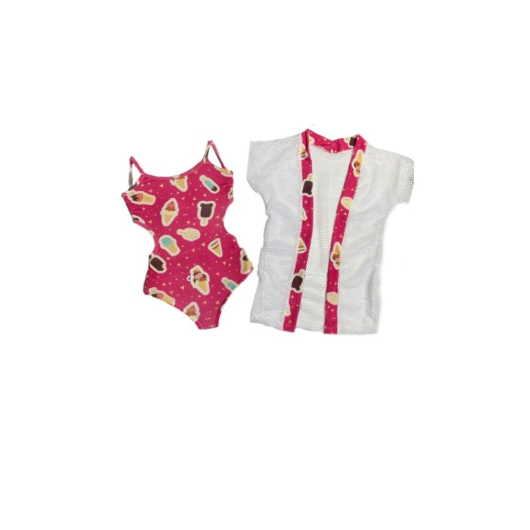 Kit Maiô Estampa Sorvete Kimono Saída de Praia M