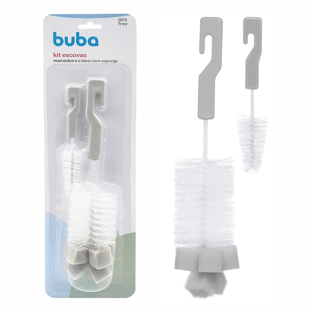 Escovas para Mamadeira Buba com Ponta de Esponja  Limpeza Completa e Segura