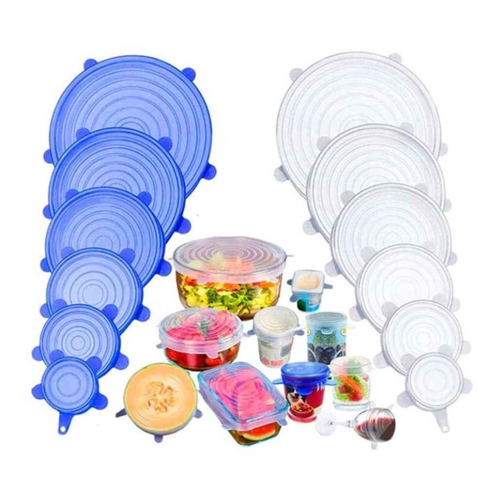 Kit 18 Tampas Silicone Universal Flexível Lavável Elástica