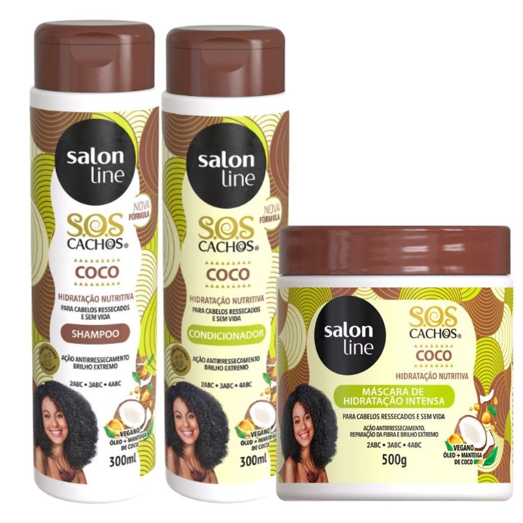 KIT SALON LINE SOS CACHOS COCO HIDRATAÇÃO NUTRITIVA C/3