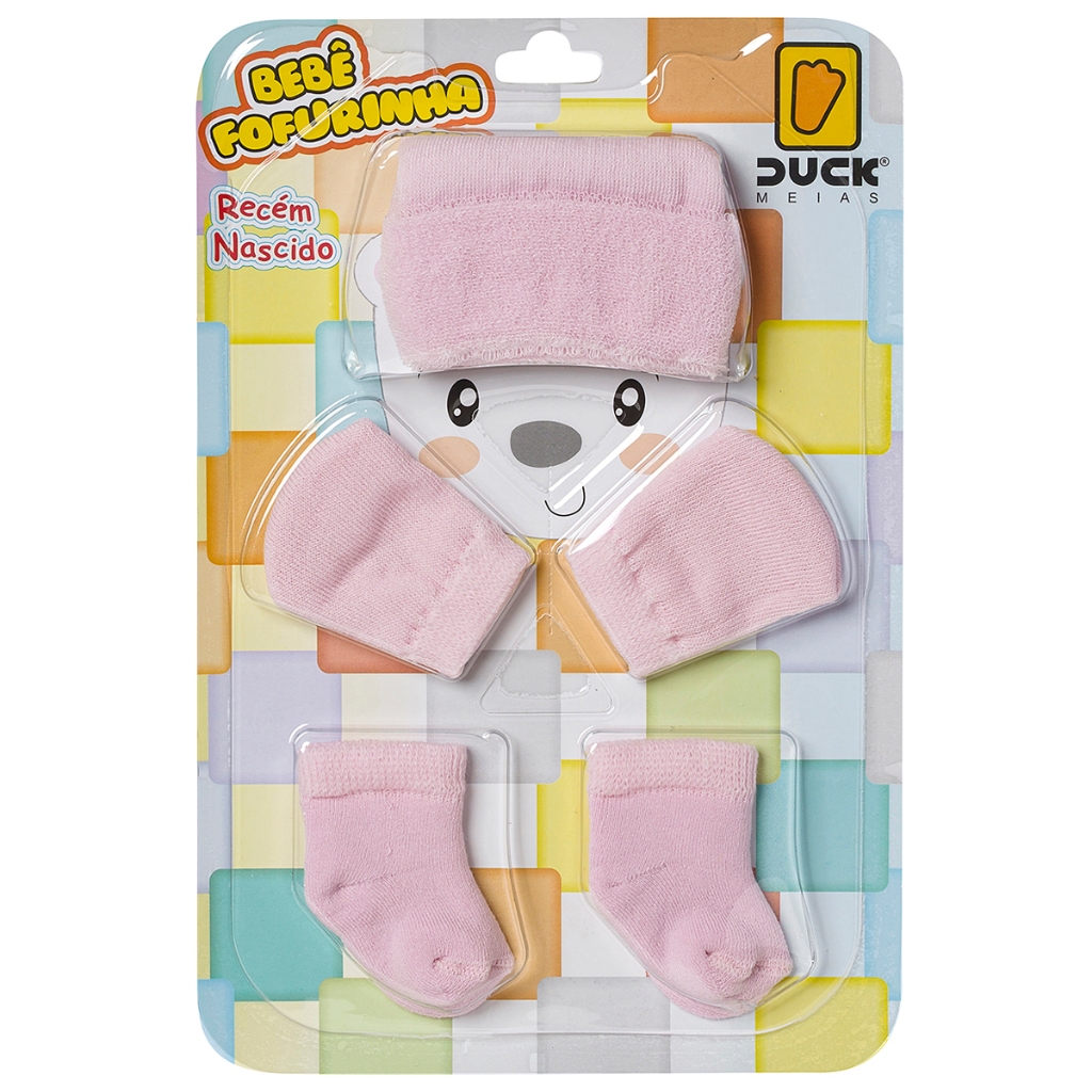 Kit Meia + Luva + Touca para Bebê Recém Nascido 0 a 03 meses Maternidade Enxoval