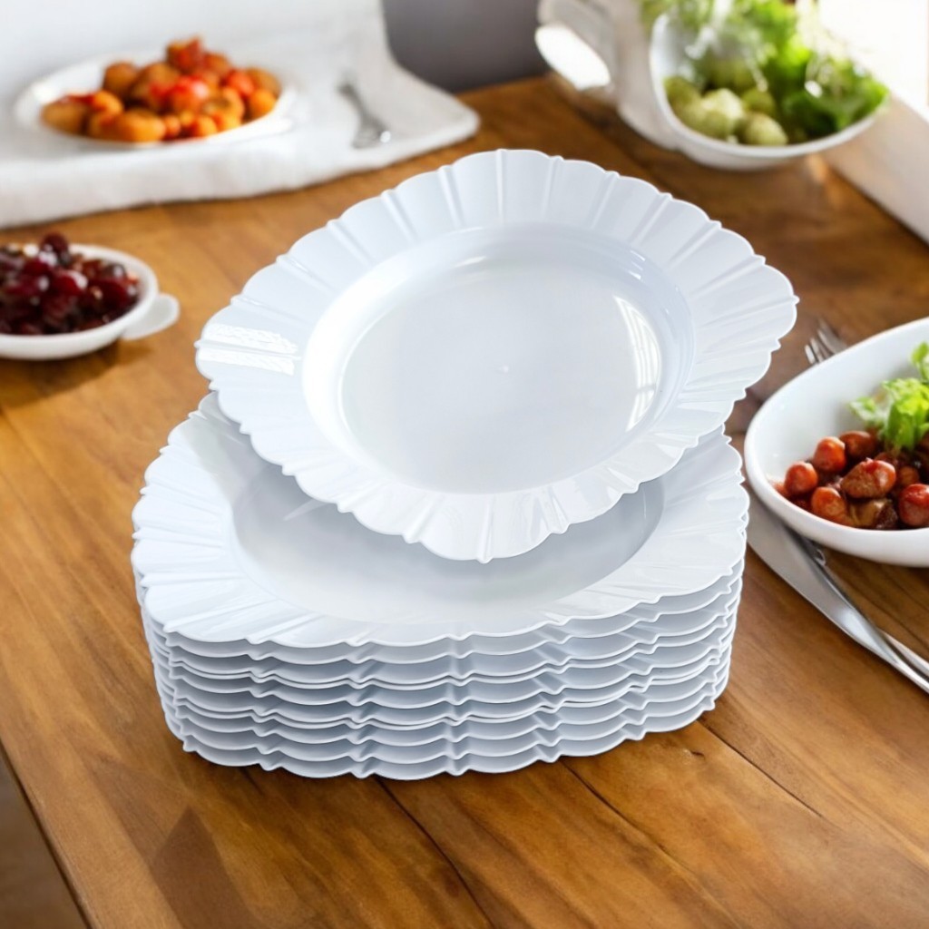 Jogo 50 Pratos Plásticos Branco Quadrado Fundo Refeição Festa Churrasco Porção Petiscos Reutilizável