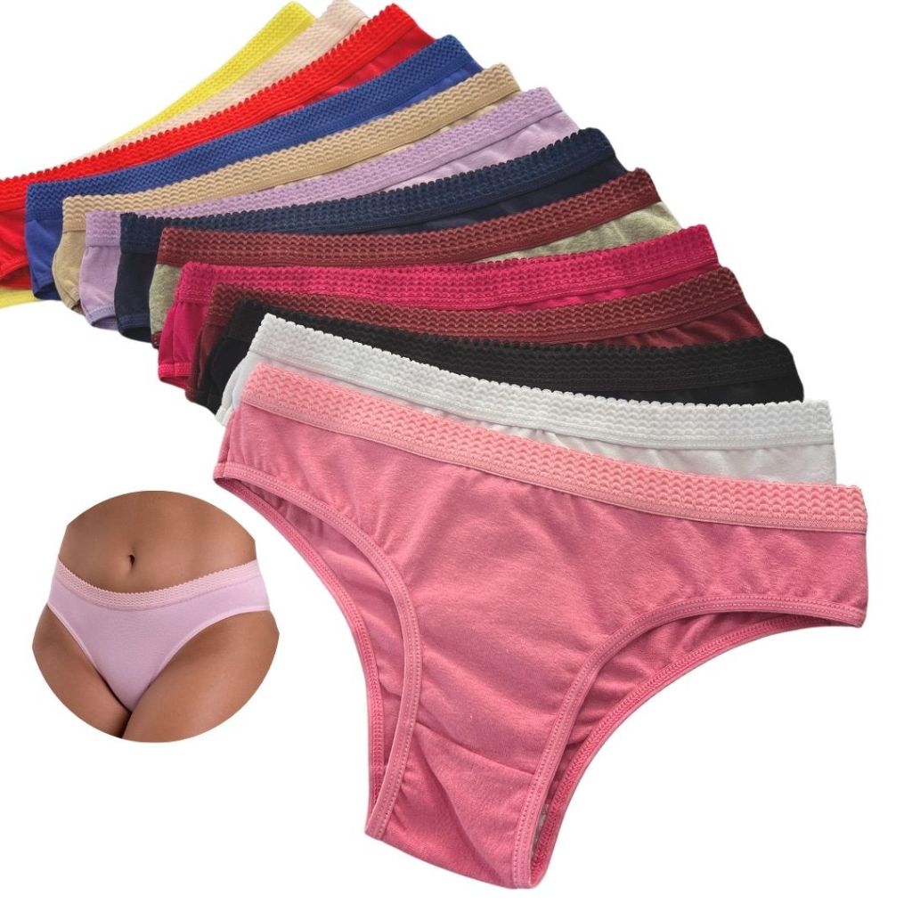 Kit Calcinha Algodão Conforto Tanga Cotton Cós Largo Feminina