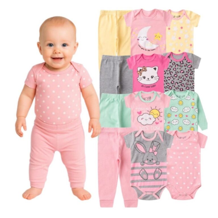 Kit Body Bebê 3 Peças Trijunto Menina do RN ao G