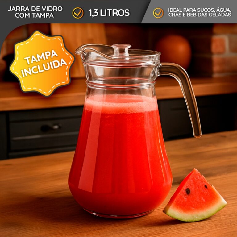 Jarra De Vidro 1,3 Litros Com Tampa Grande Litros 