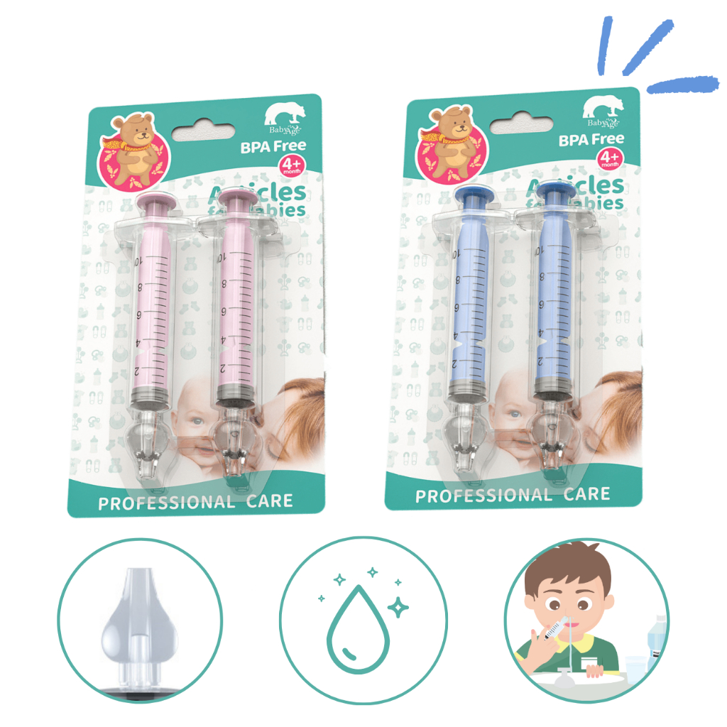 Kit 2 Seringas Lavador Aspirador Nasal Limpeza Infantil Bico Silicone Nariz Bebê Livre BPA Free Não