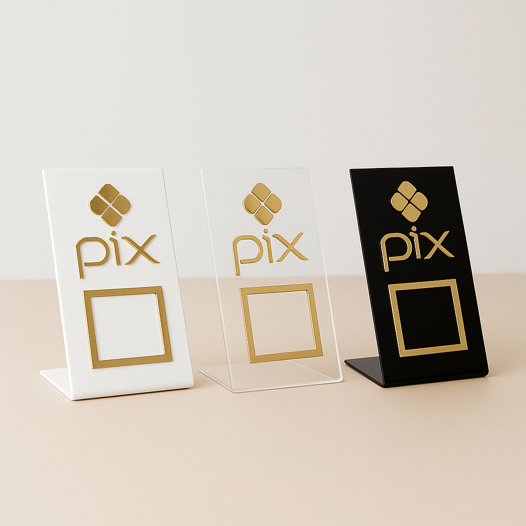 Placa Pix Pagamento QrCode De Mesa Balcão c/ base em Acrílico