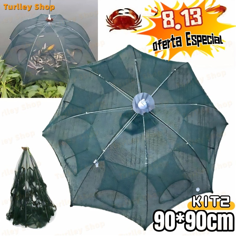Kit 4 Rede de Pesca Armadilha para Gaiola de peixe  Covo Armadilha Com 8 Furos Peixes Siri Lambari C