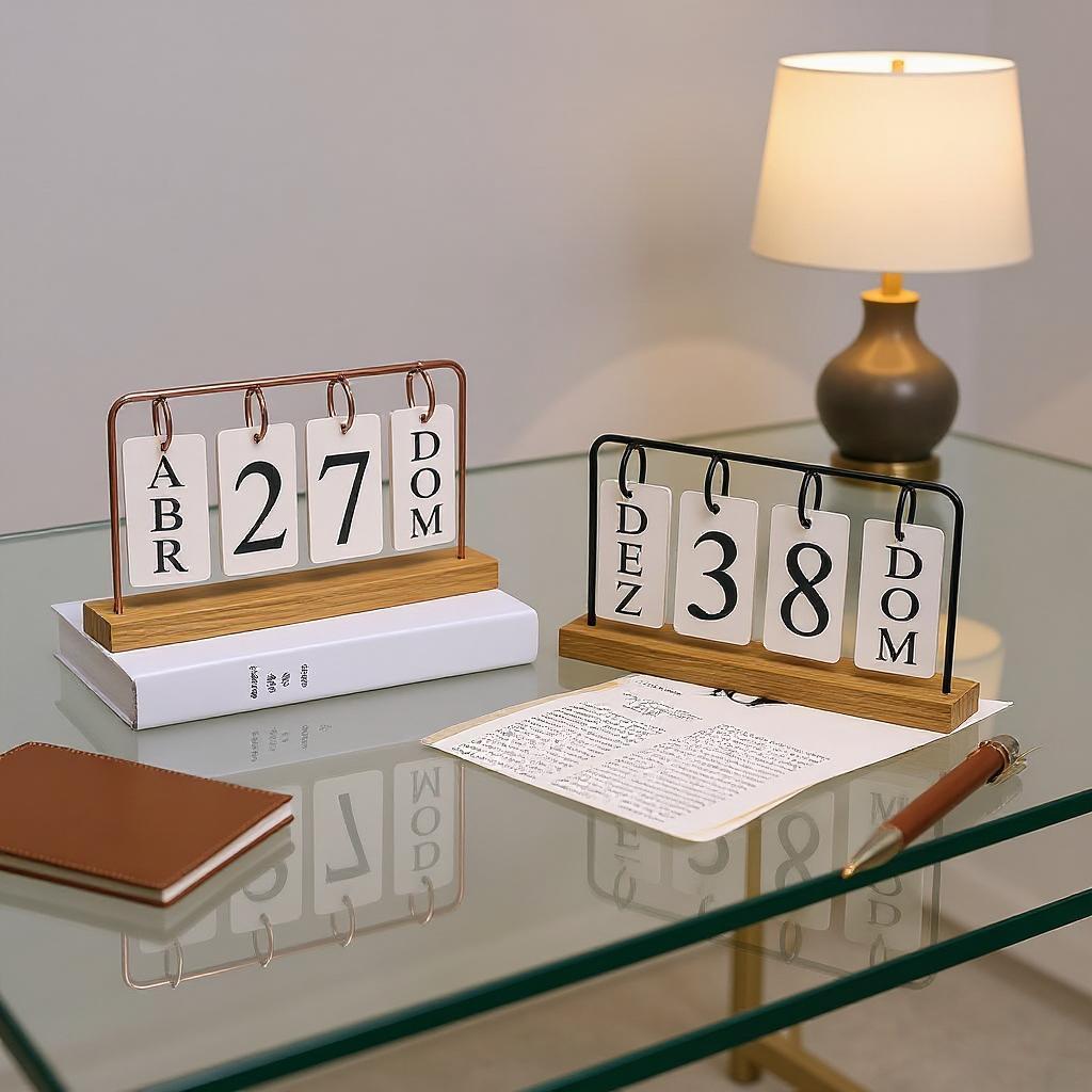 Calendário de Mesa Com Plaquinhas Decorativo Luxo Permanente