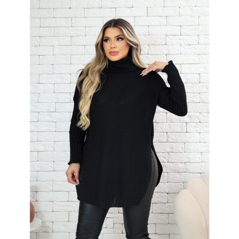 MONNEI Blusa Tricot Gola Alta com Fenda