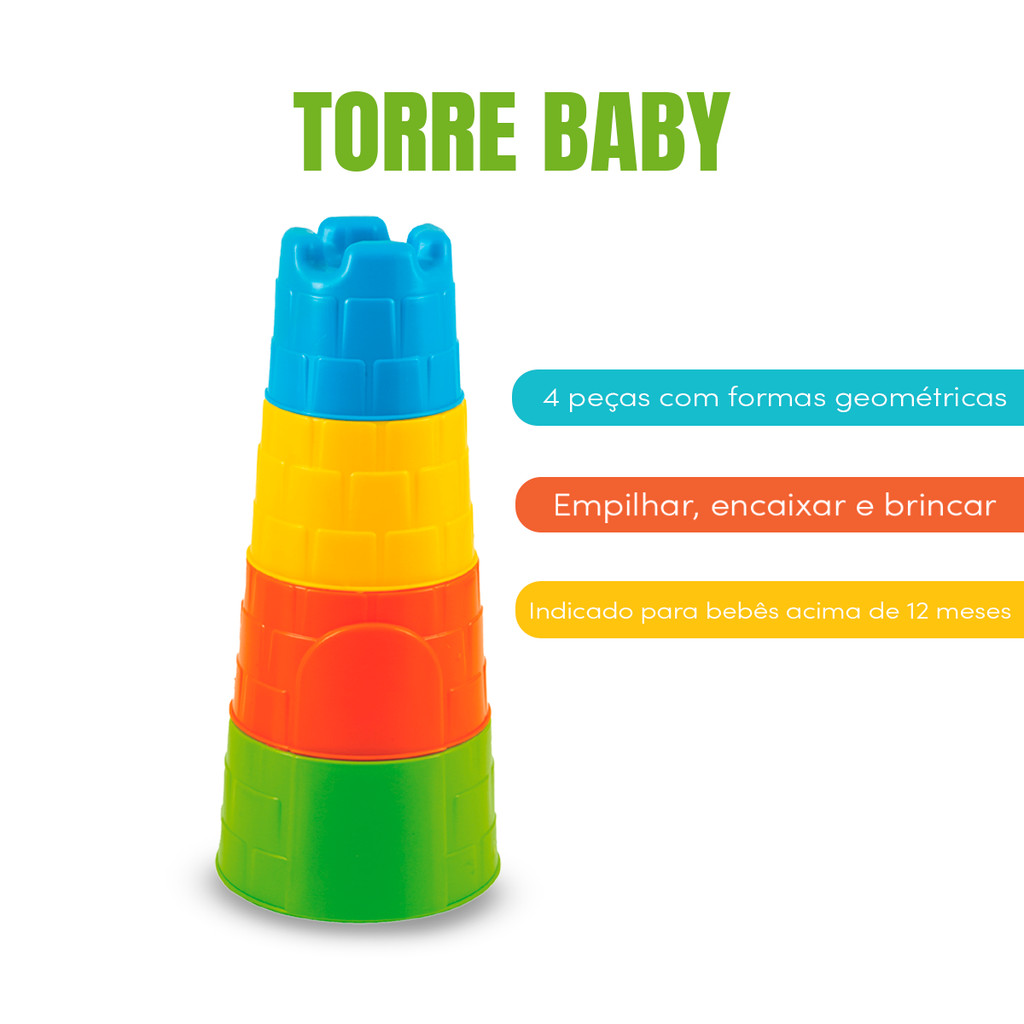 Brinquedo Educativo Criança e Bebê 1 ano Torre Baby de Encaixar e Montar
