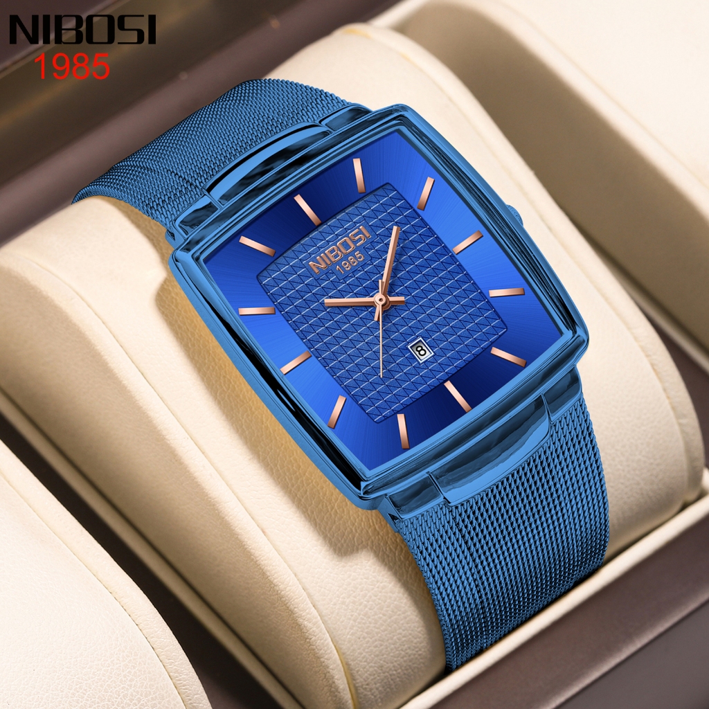Relógio NIBOSI Mens watch original De Luxo Quadrado De Aço Inoxidável À Prova Dágua