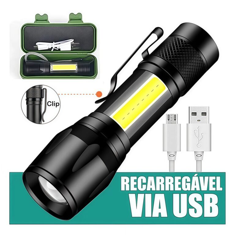 Kit Mini Lanterna Tática Com Led E Zoom Recarreg