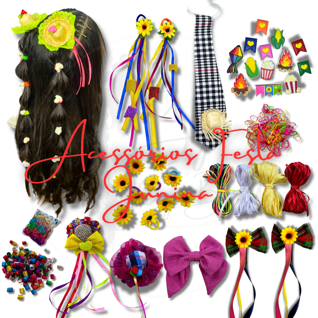 Presilhas de Cabelo Festa Junina, Xuxa Com Fitas, Enfeite De Cabelo São João, Kit Trancista
