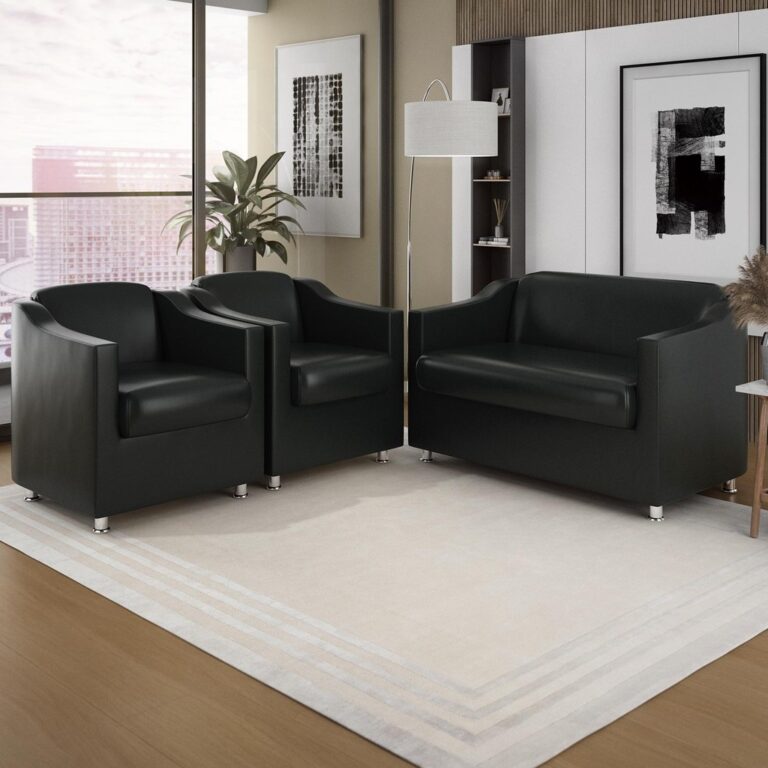 Kit Sofá Namoradeira + 2 Poltronas Decorativa Tec