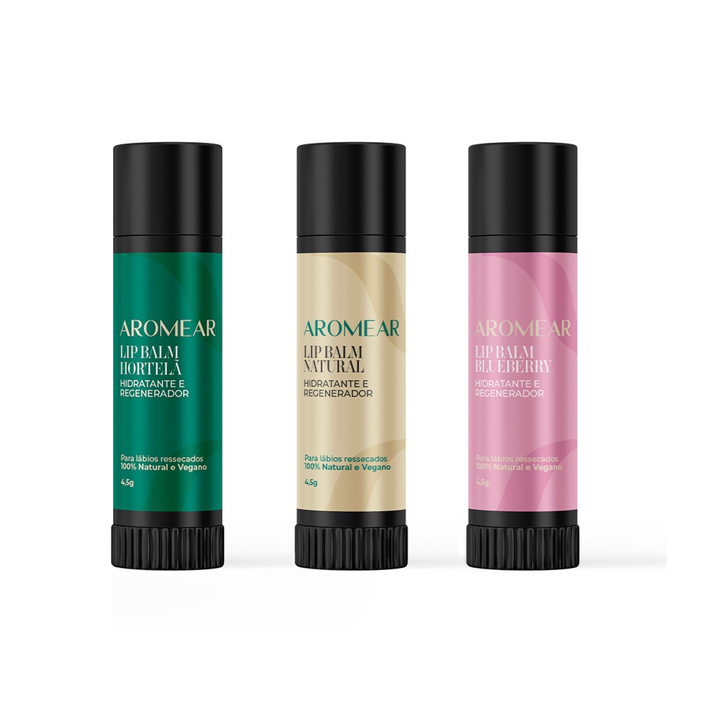 KIT TRIO LIP BALM Hidratação Profunda e Regeneração para seus Lábios – 100% Natural e Vegano