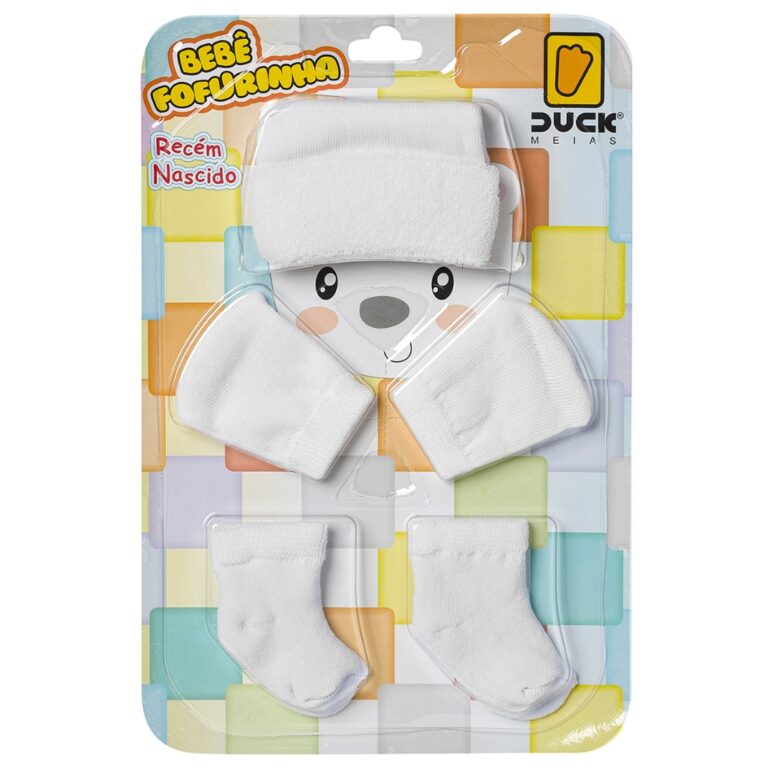 Kit Meia + Luva + Touca para Bebê Recém Nascido 