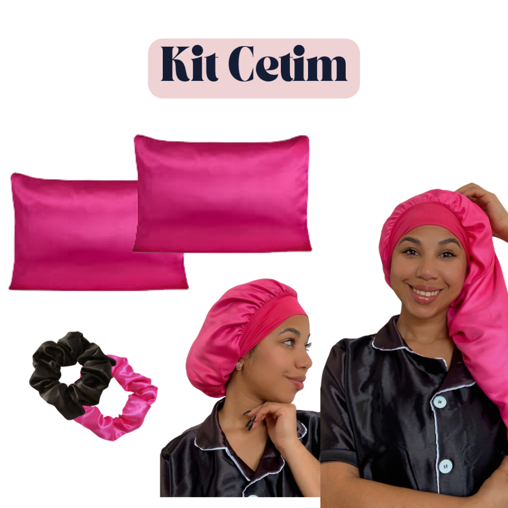 Kit touca toca de cetim seda com faixa fronha de cetim scrunchie xuxa de cetim