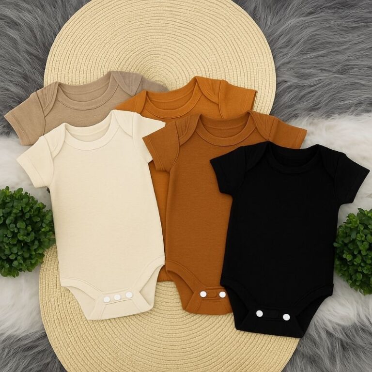 Body Liso Cores Neutras de Bebê, Kit 5 Peças ou 