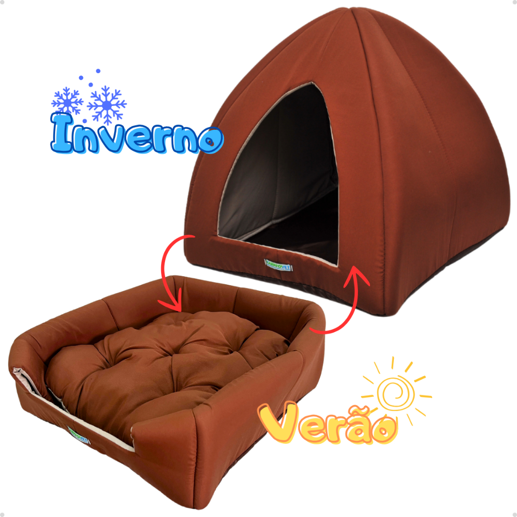 Casinha Cama Caminha Iglu Toca Com Almofada 2 em 1 Inverno e Verão Para Cachorro E Gato Petliz