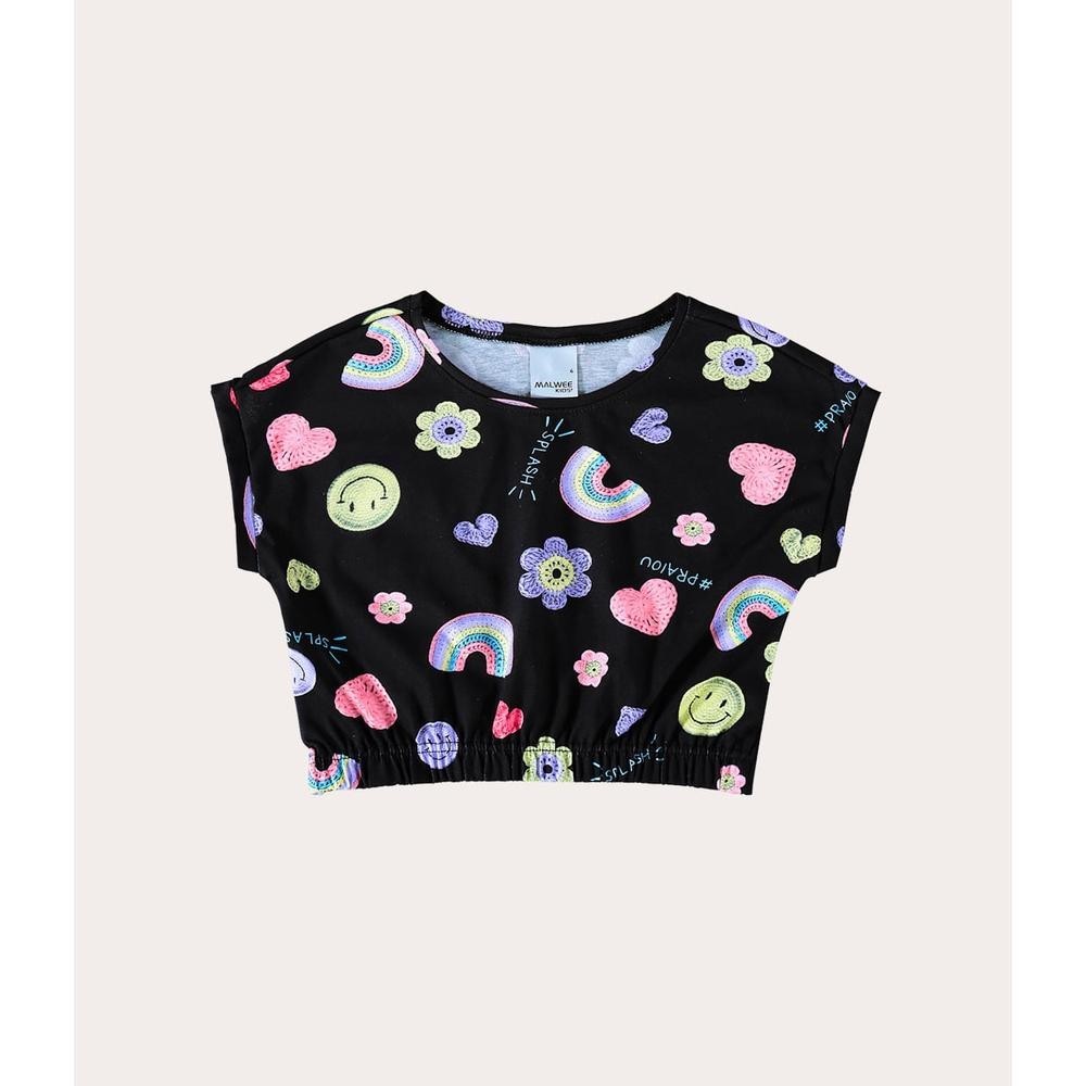 Blusa Infantil Menina Splash Barra Elástico Em Algodão Malwee Kids