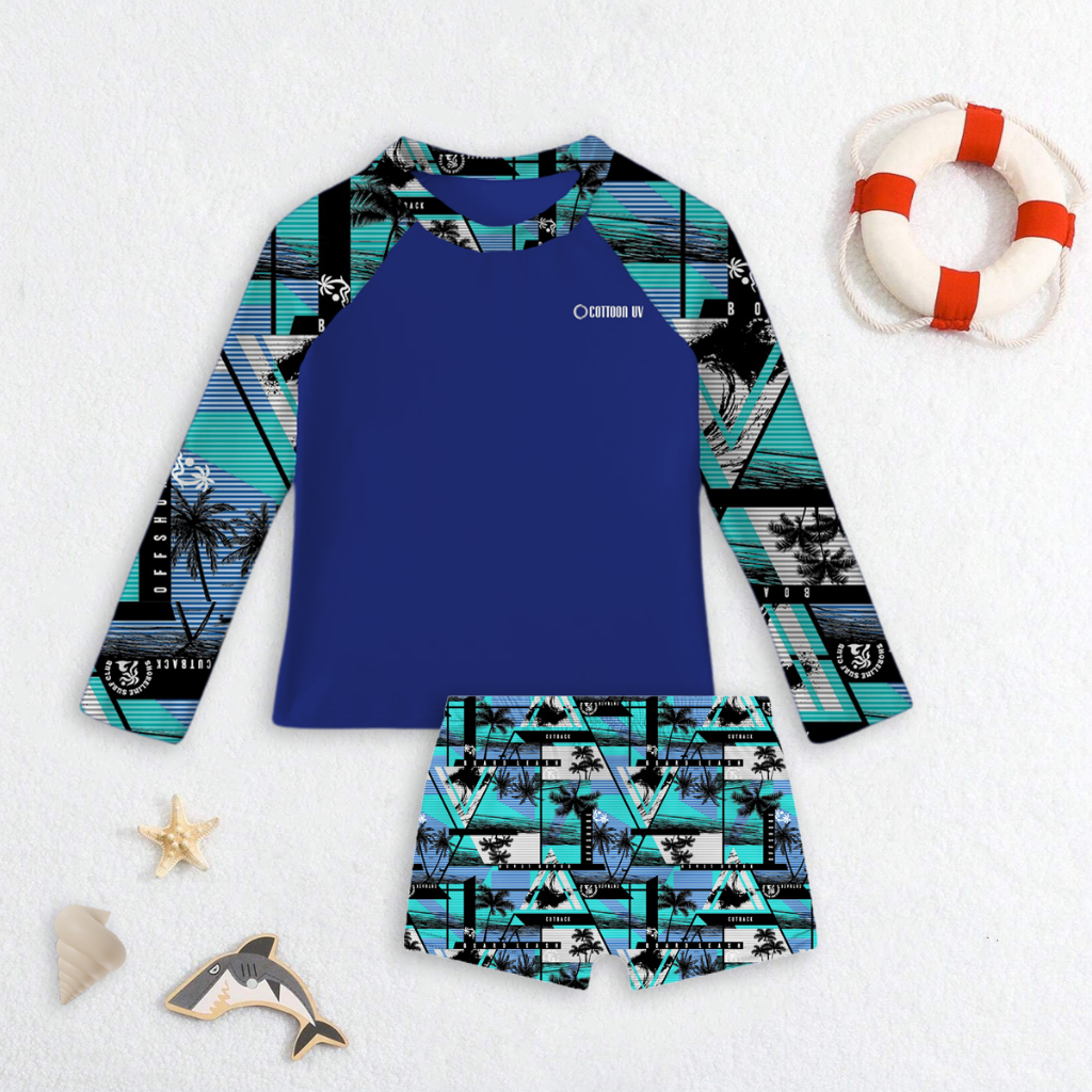 Conjunto Sunga Infantil Juvenil Menino Forro Duplo + Camisa Proteção UV 50 Verão 6 aos 14 anos