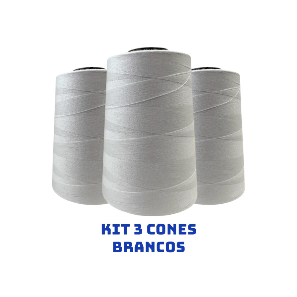 Kit 3 cones linha 80 branca -alta qualidade para costura