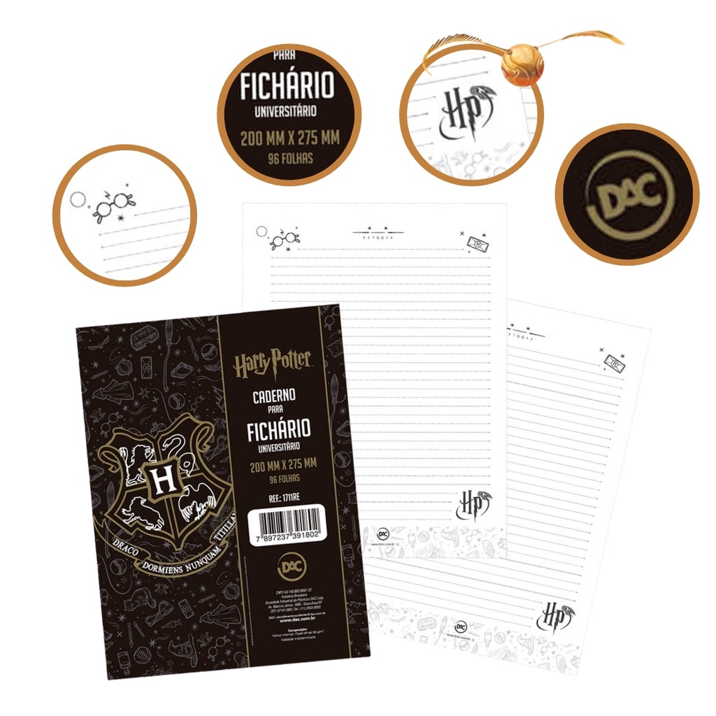Refil Folhas p Fichário Univ. Harry Potter 96fls – Kit com 4