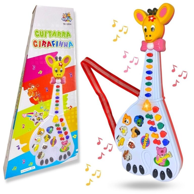 Guitarra Infantil Musical Luz Som Animais Piano Fa