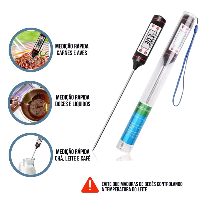 Termômetro Culinário Digital Espeto Tp101 Alimento Cozinha Carnes Bebidas Líquidos Alta Precisão