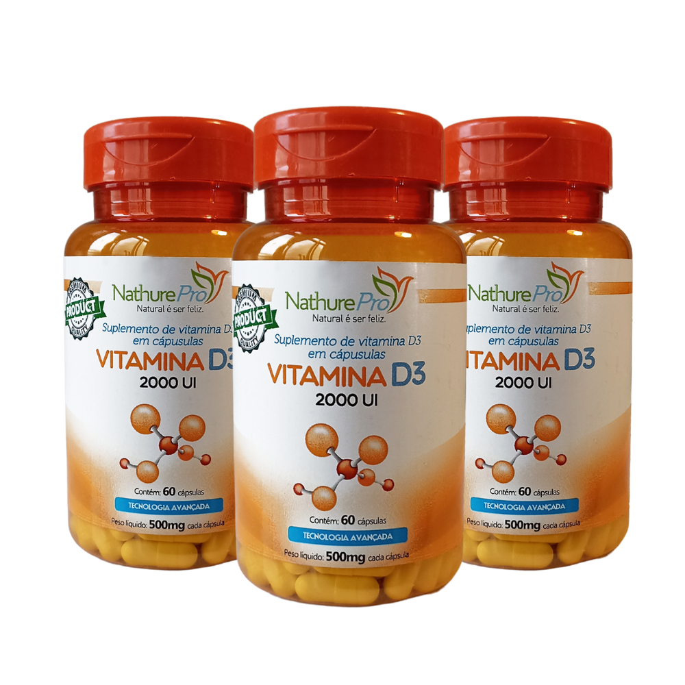 Kit 3 Vitamina D3 NathurePro 2000ui 60 Cápsulas