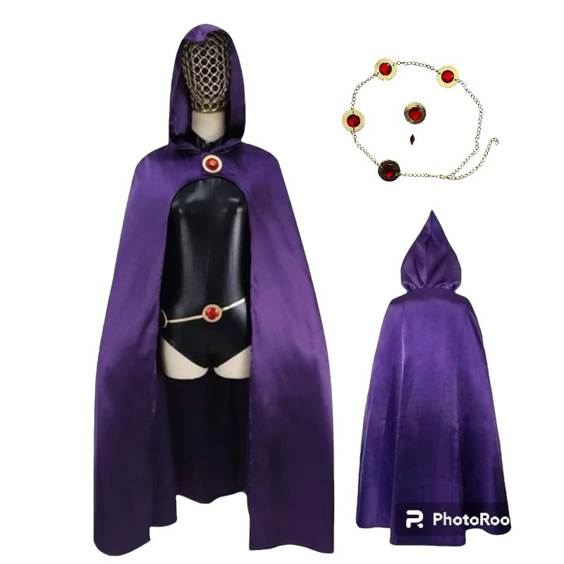 Capa ravena – Jovens Titãs adultos e infantil. (capa, broche e cinto) joia da testa brinde (hallowee