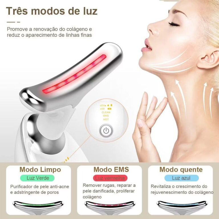 Massageador Portátil com Luz LED Vermelha/Azul/Ve
