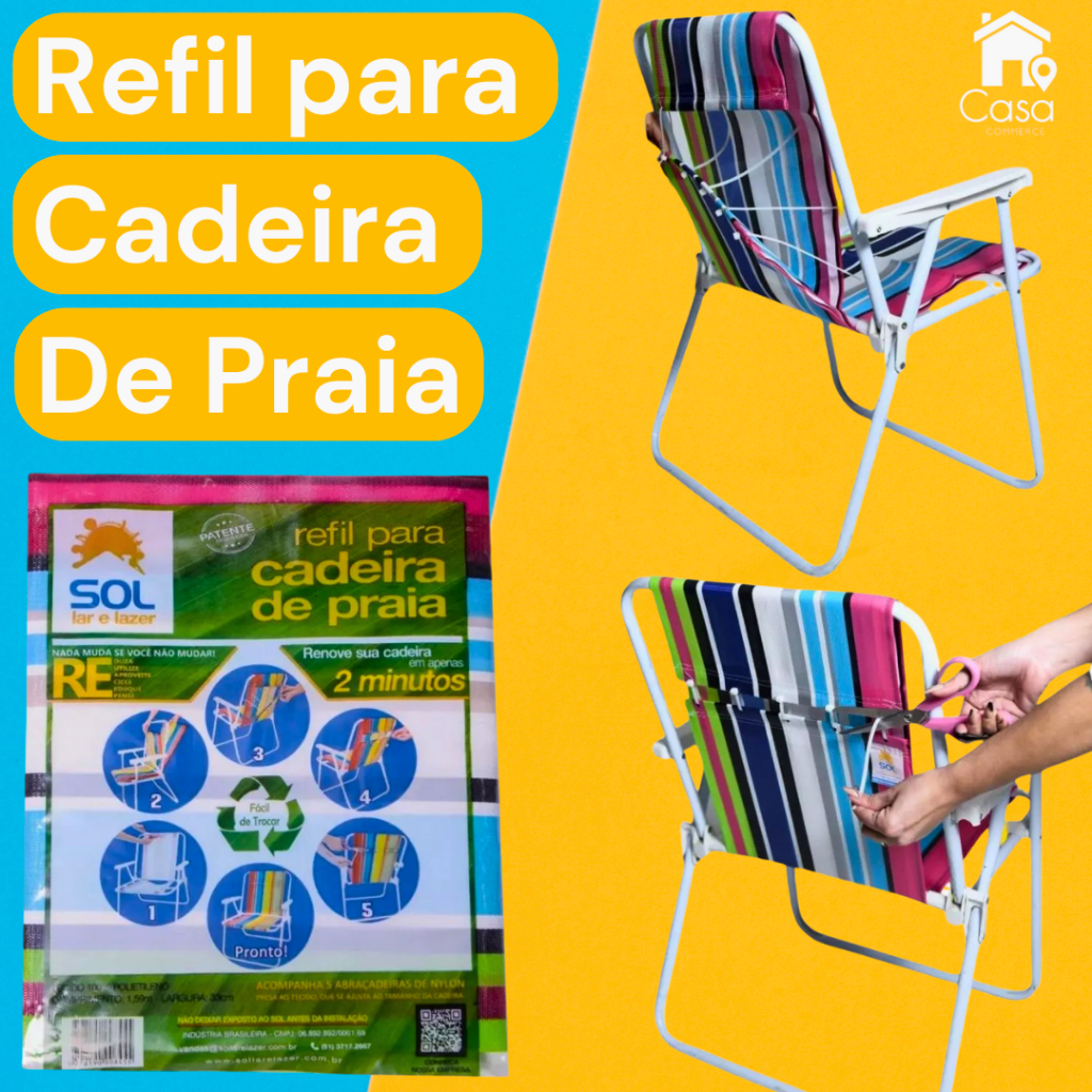 kit Capa Refil para Cadeira de Praia Mor forro Lona Estampada Fácil de Trocar