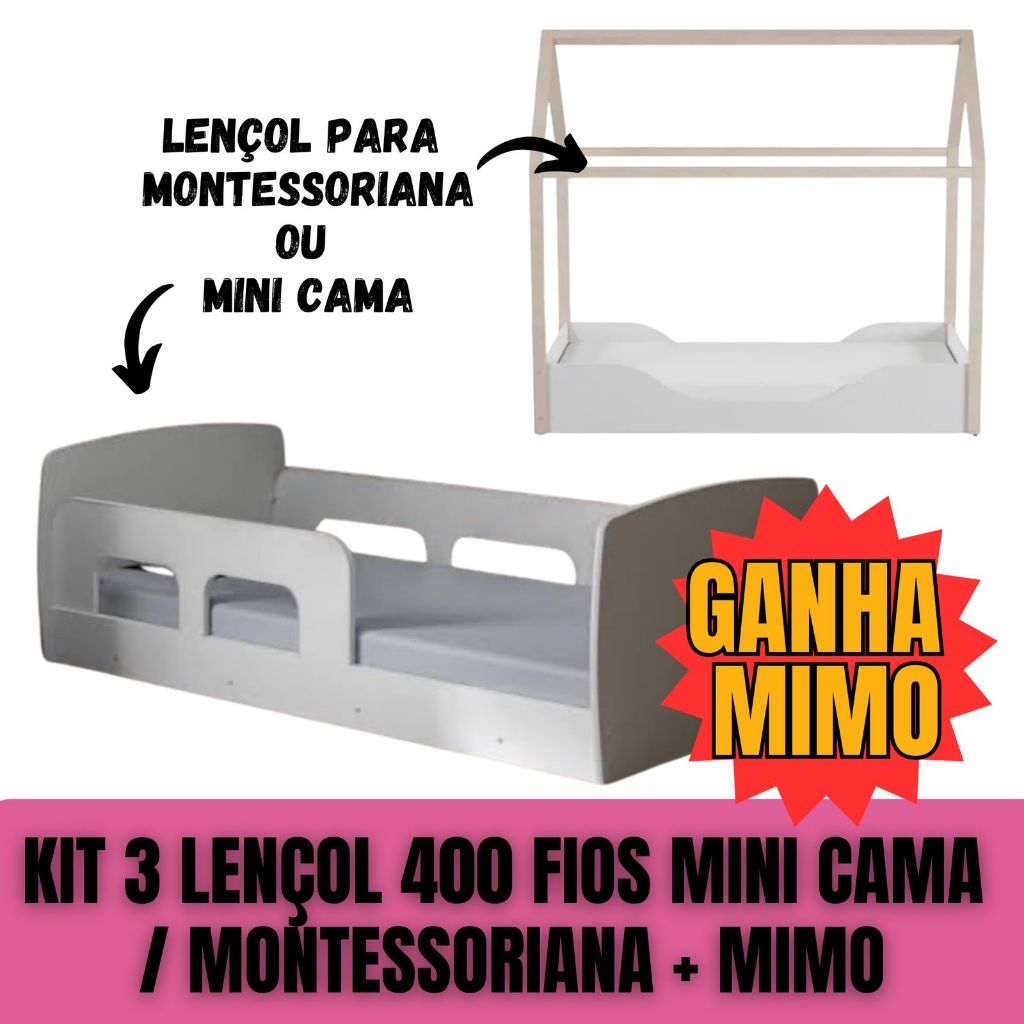 KIT 3 LENÇOL 400 FIOS MINI CAMA / MONTESSORIANA  + MIMO