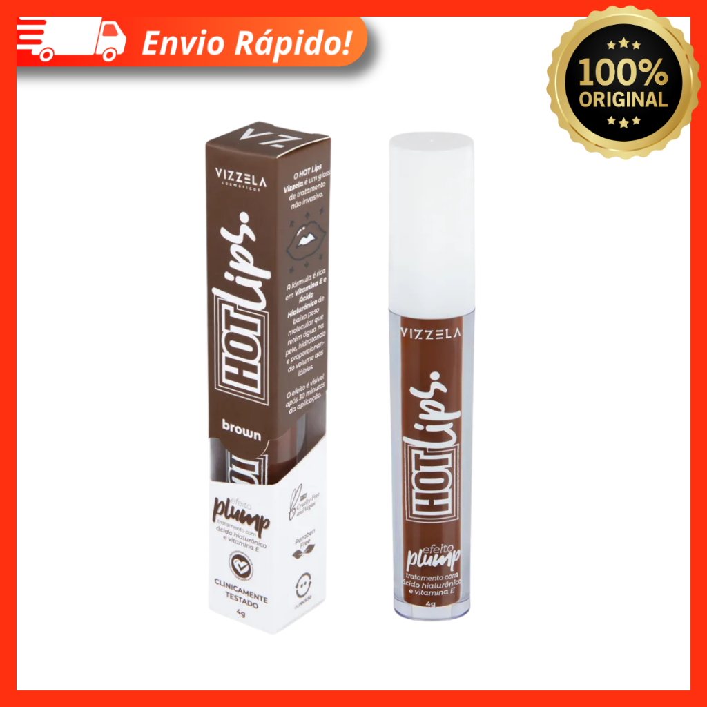 Hot Lips Brown Gloss Labial Com Ativos Hidratantes 4g – Vizzela 100% Original