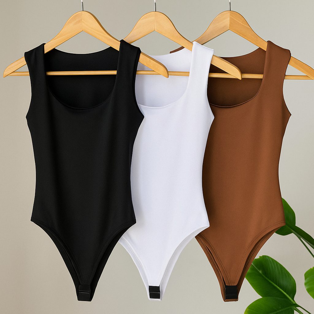 Kit 3 Body Feminino Decote Quadrado Alça Larga Regata Suplex Liso Casual