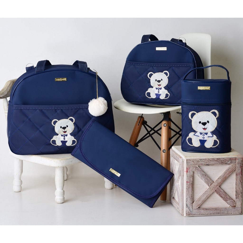 Bolsas de Maternidade Ursinho Feliz Para Bebê com 4 Peças