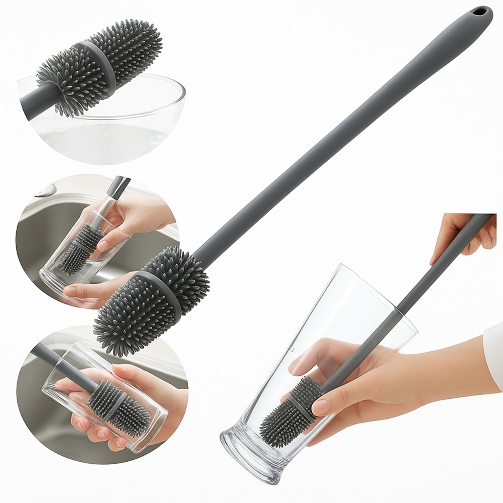 Escova De Silicone Para Lavar Garrafa Copo Taça Banheiro Casa Cozinha Limpeza Multiuso