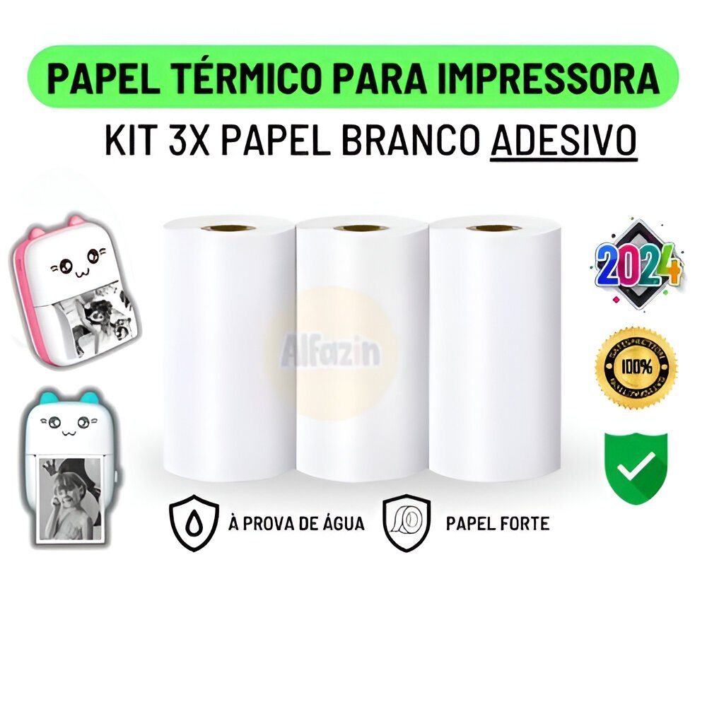 Kit 3 Bobina Etiqueta Térmica Adesiva 57x30mm Branco Rolo Para Mini Impressora Portátil a Prova De Á