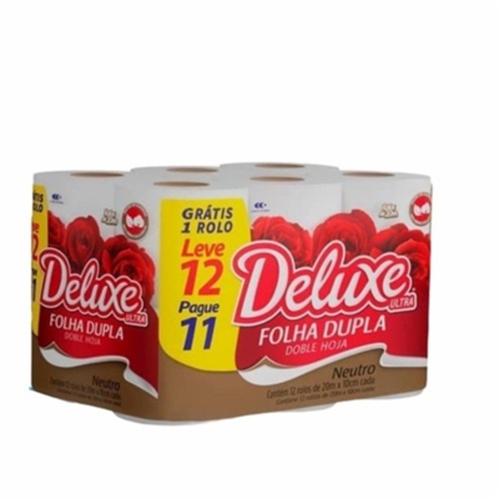 Papel Higienico Folha Dupla Neutro Deluxe 12 Rolos 20 metros