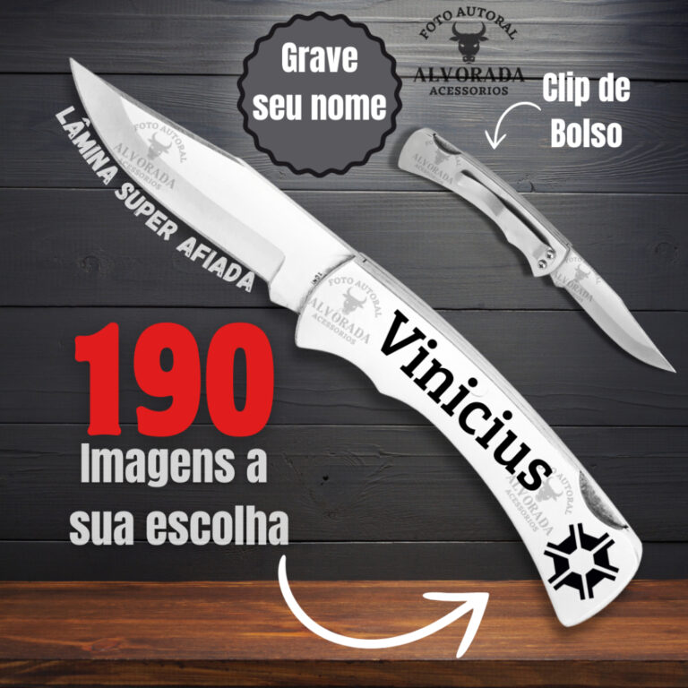 Canivete inox com Clip de Bolso Com Personalizaç