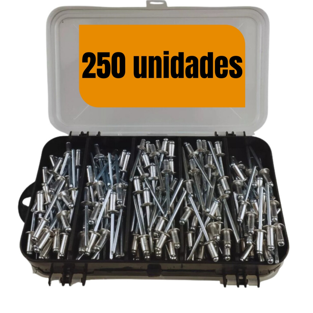 Kit Rebite Pop Repuxo Alumínio Com Estojo Organizador 250 unidades