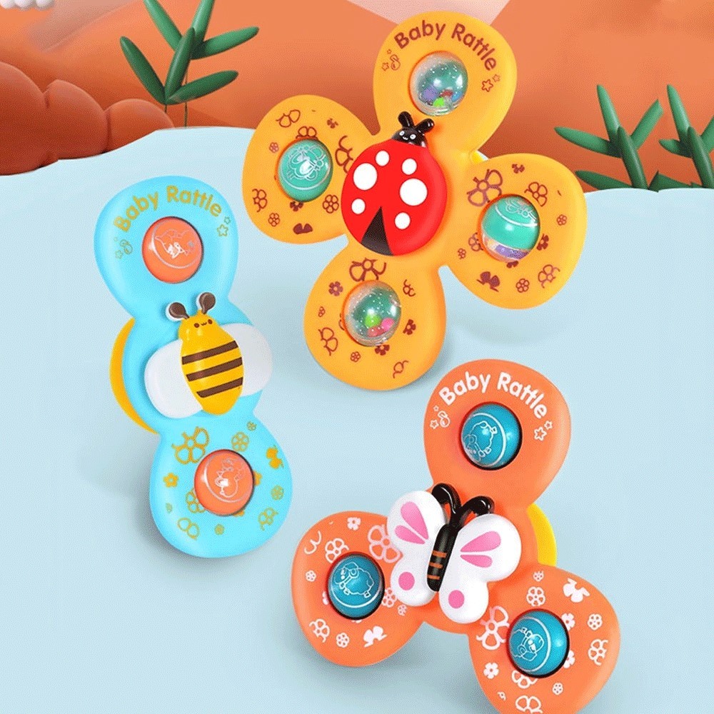 Kit 3 Brinquedo Sensorial Ventosa Estimulo Gira Spinner Bebê