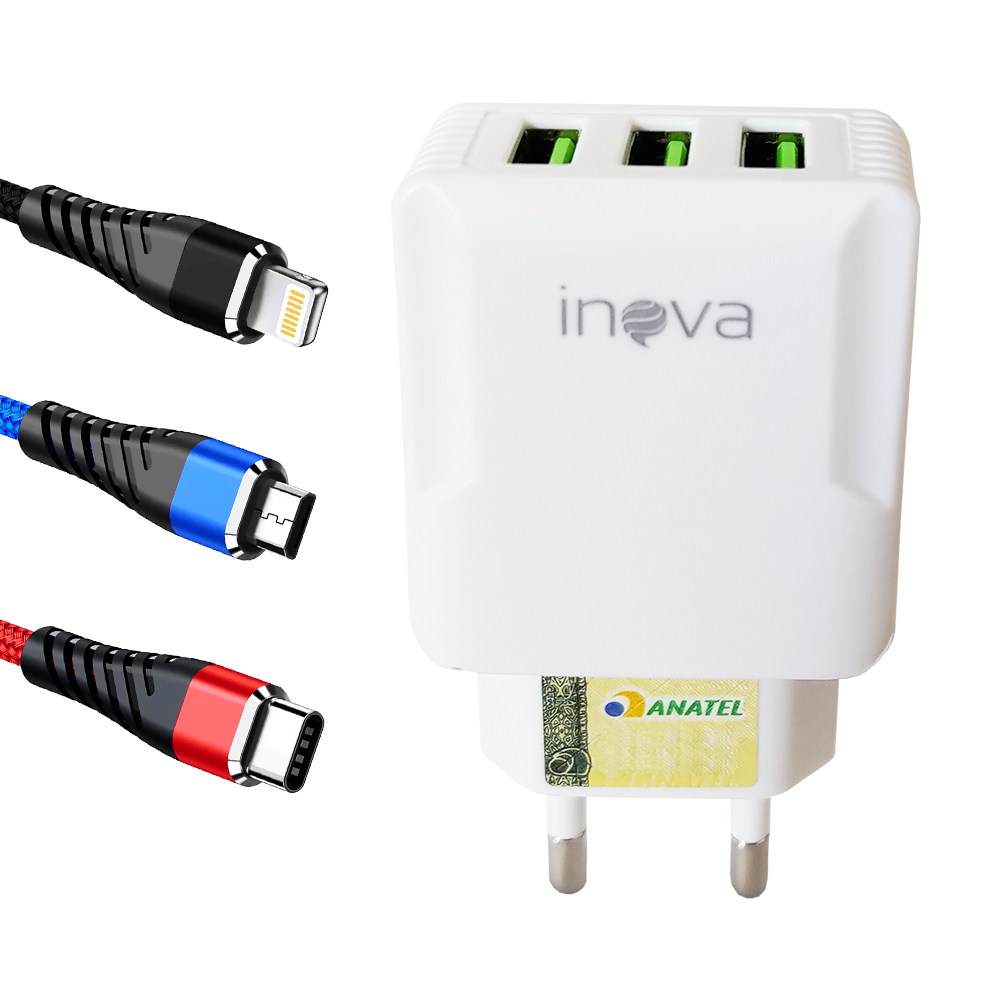 Fonte Carregador e Cabo Para Celular iPhone Android Tipo C V8 Turbo