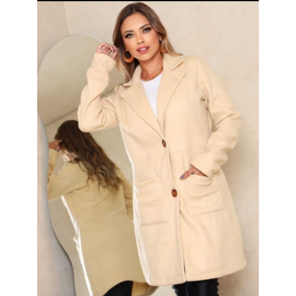 Casaco Sobretudo longo feminino inverno frio felpado duplo Elegante  básico tipo blazer / roupas fem
