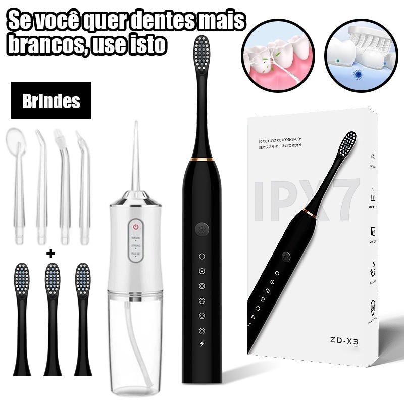 Irrigador Bucal USB Multifuncional 3 em 1 Jato Água Fio Dental Limpador Dentes