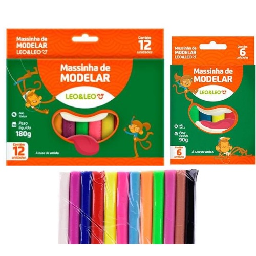 Massinha de Modelar Caixa com 6 12 cores Escolar L